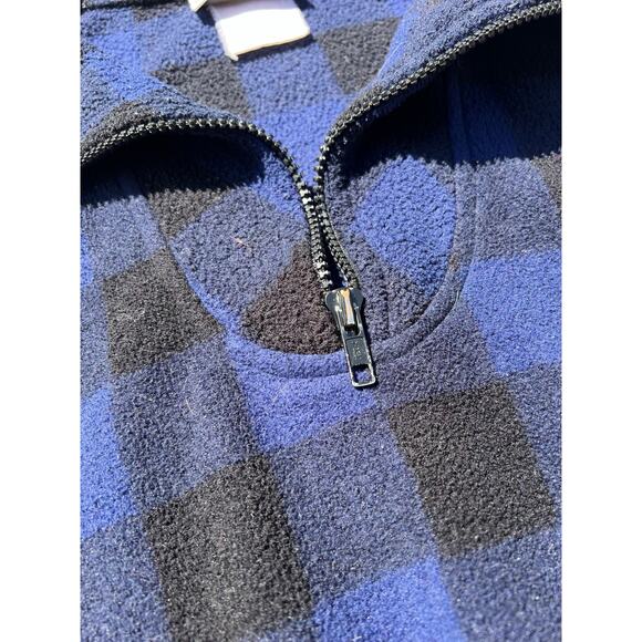 Vintage Outersport Blue Black Sherpa Check Quarter-Zip Sweater Size Large - Picture 7 of 9